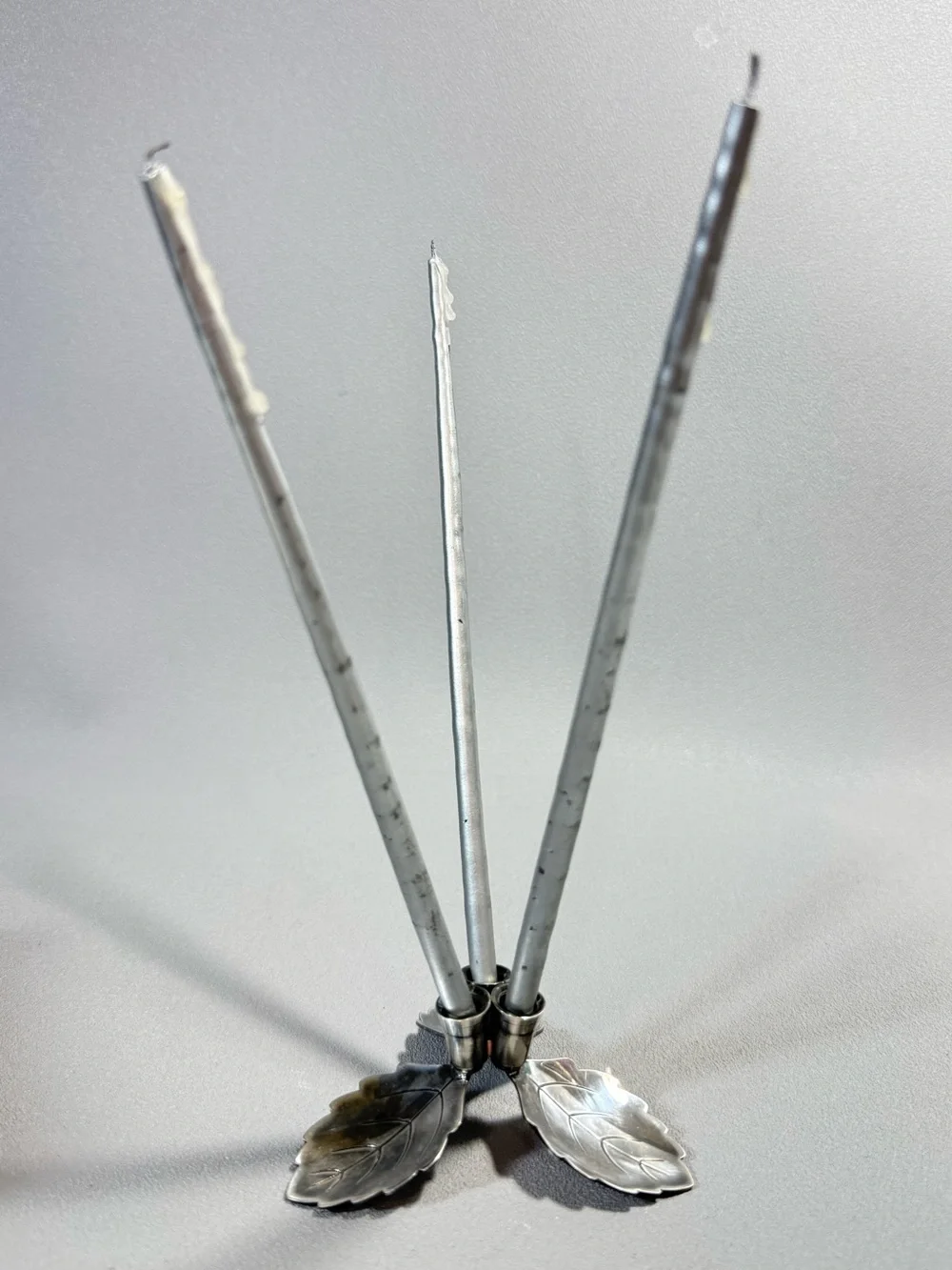 Vintage Denmark Hans Jensen Silver Plated 3 Leaf Motif Candle Holder